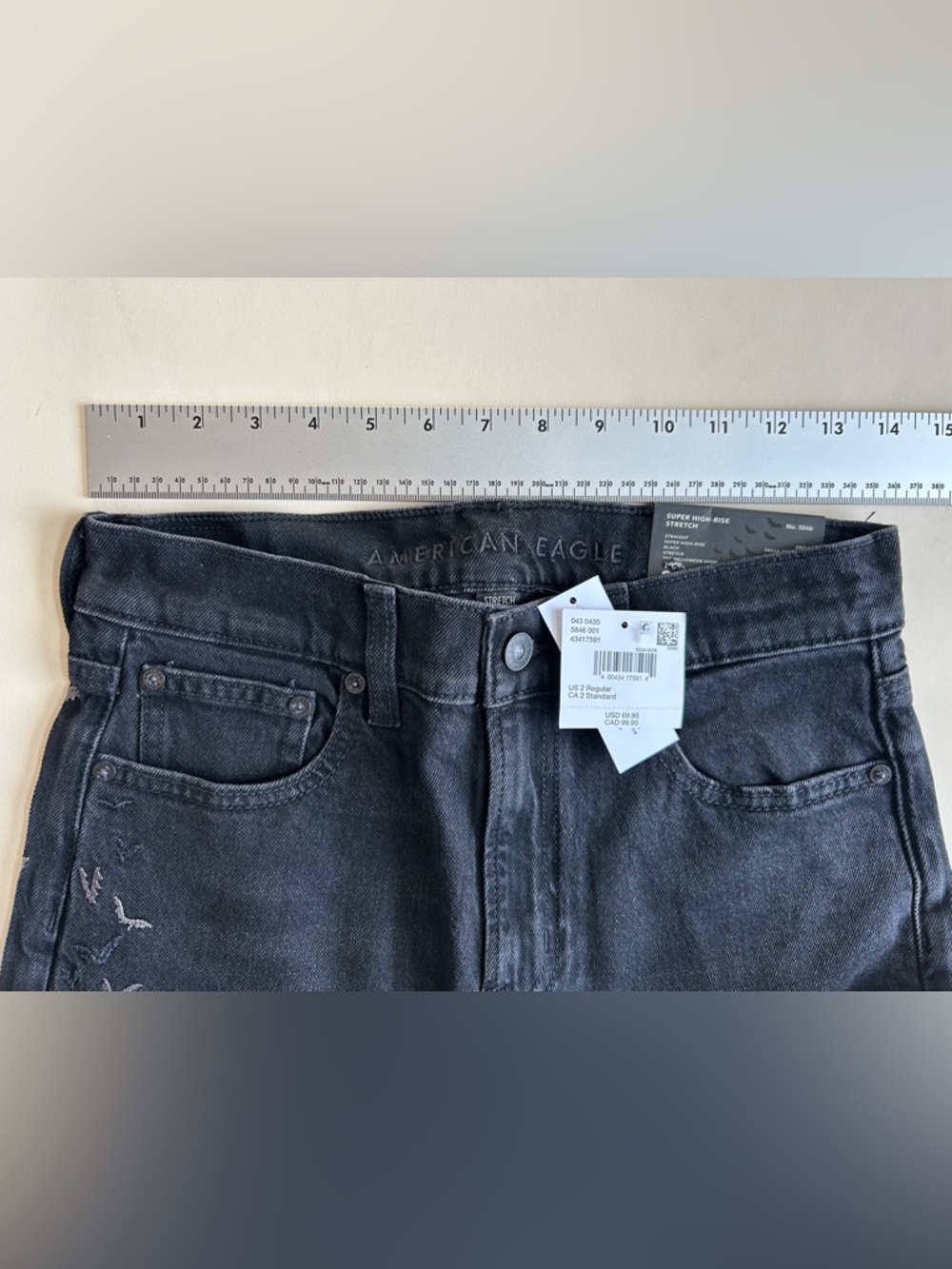 American Eagle Outfitters Super High-Rise Stretch Jeans in Charcoal black size 2 - Picture 5 of 6